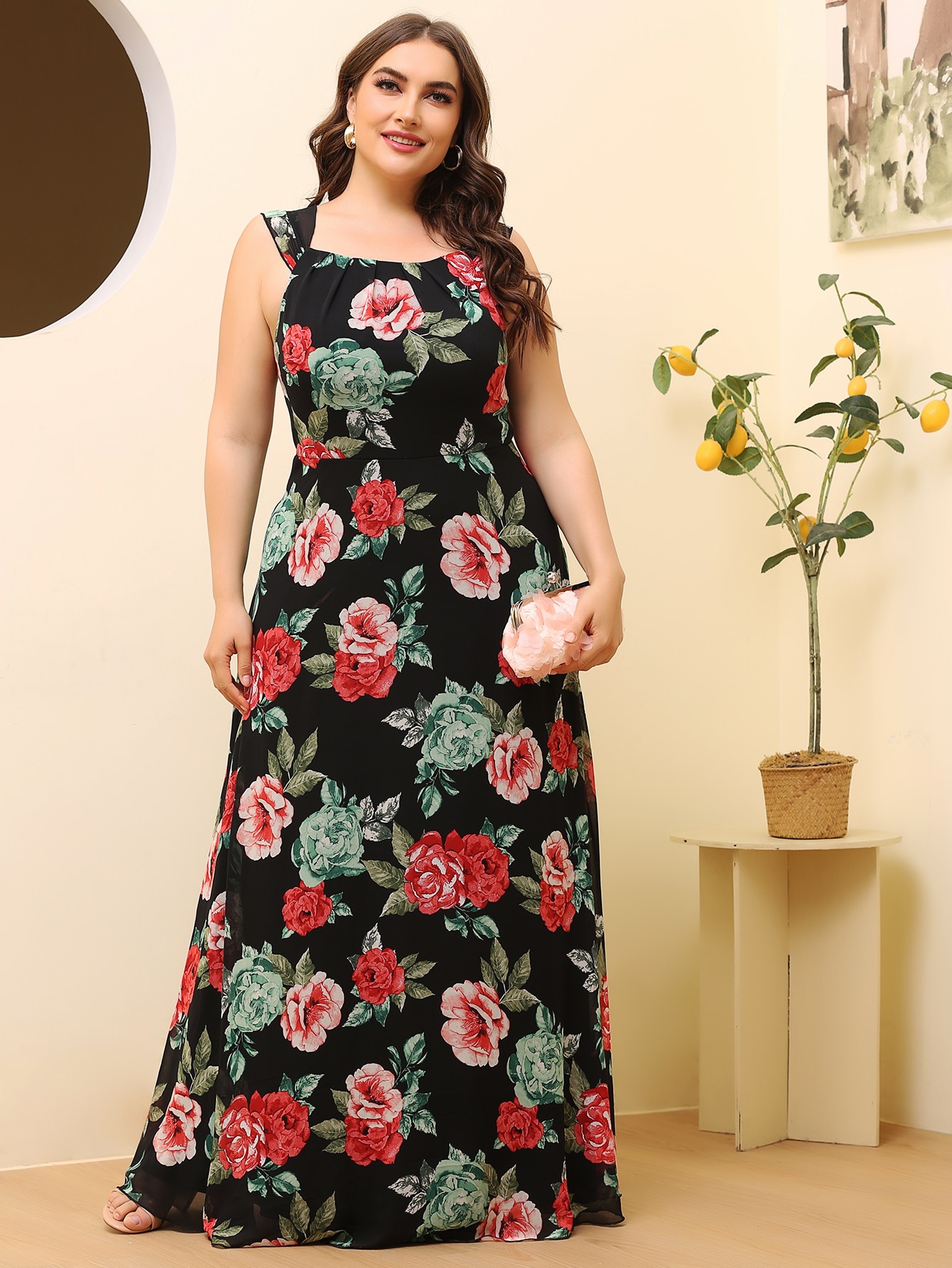 Plus Allover Floral Maxi Prom Dress thumbnail