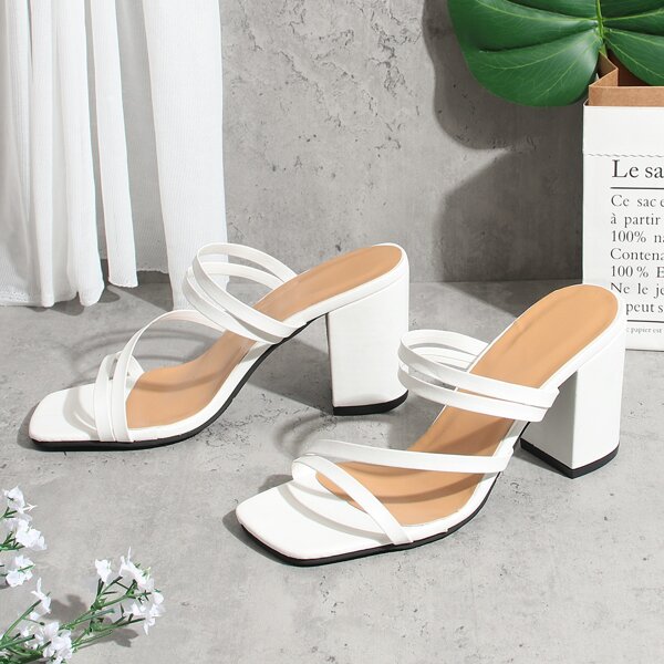 

Strappy Chunky Heeled Mule Sandals, White