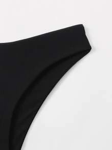 Swim Basics Summer Beach Rib Lace-Up Back Bandeau Bikini Set Full Coverage Strapless Bikini Set - Black - View 5