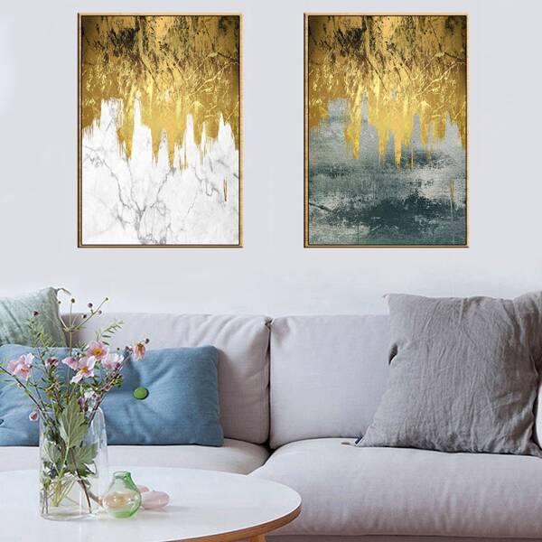 

2pcs Marble Pattern Wall Painting Without Frame, Multicolor