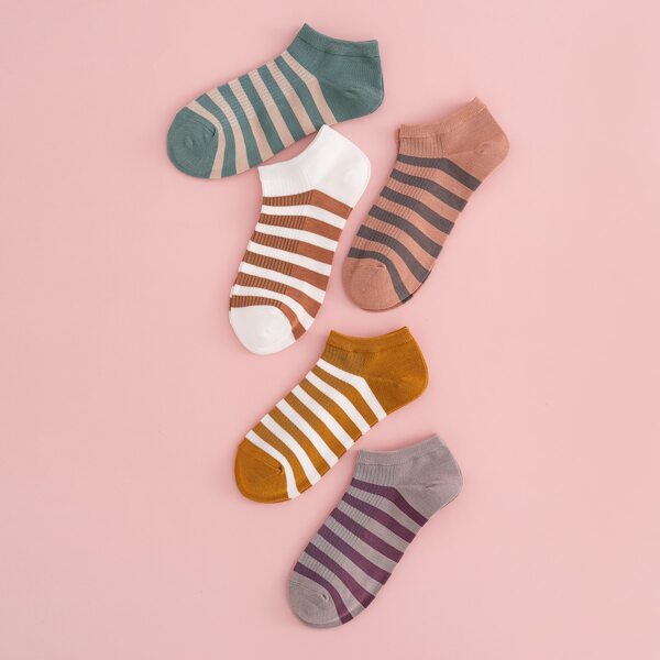 

5pairs Striped Print Ankle Socks, Multicolor