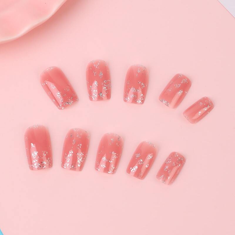 

24pcs Glitter Fake Nail, Multicolor