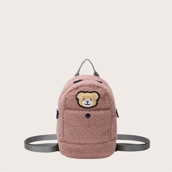 

Girls Cartoon Appliques Fluffy Backpack, Pink