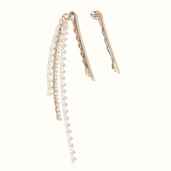 

2pcs Rhinestone Decor Bobby Pin, Gold
