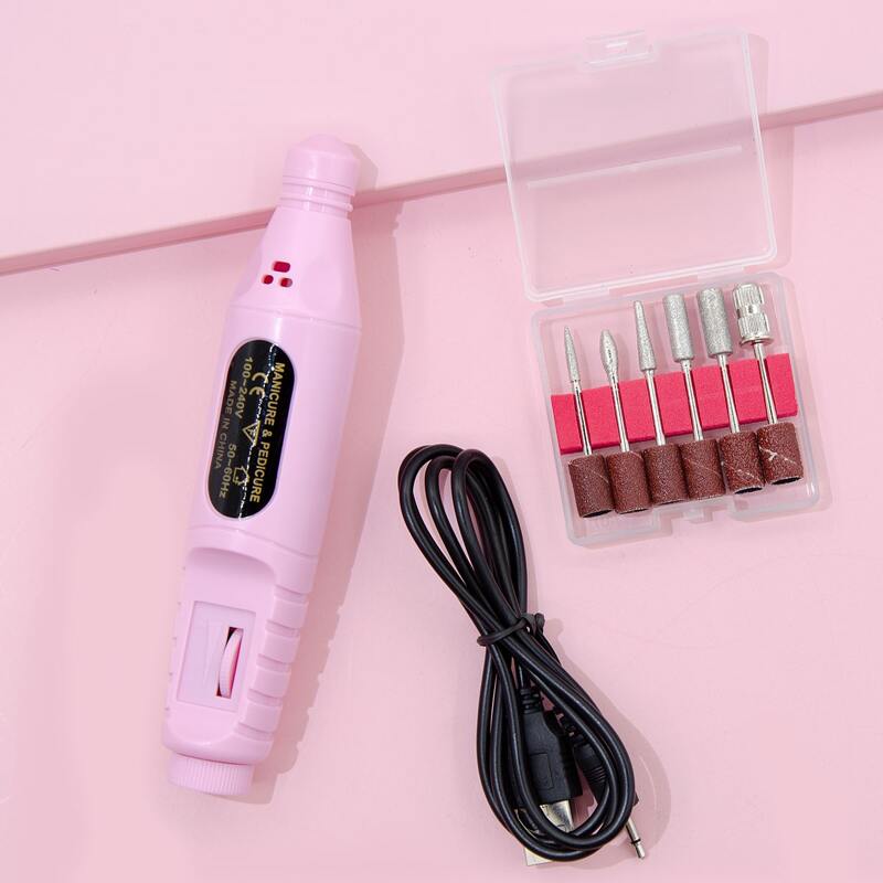 

1pc Nail Polisher With 6pcs Polishing Heads, Pink