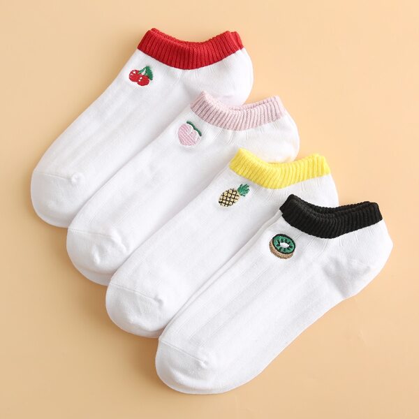 

4pairs Fruit Embroidery Ankle Socks, Multicolor