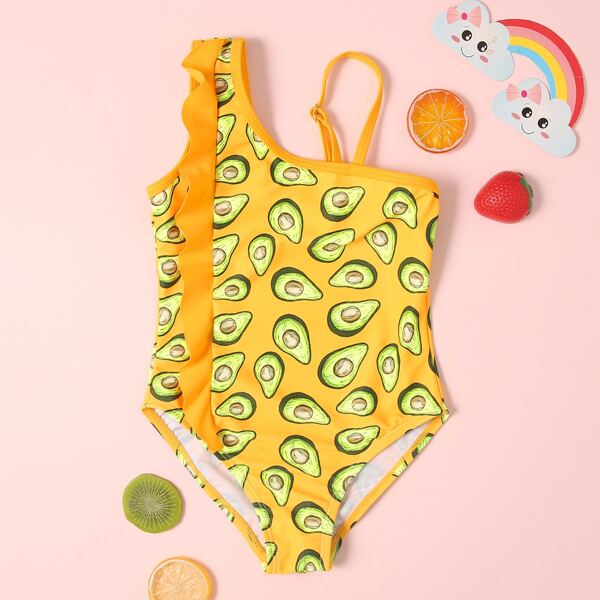 

Toddler Girls Avocado Print Ruffle One Piece Swimsuit, Multicolor