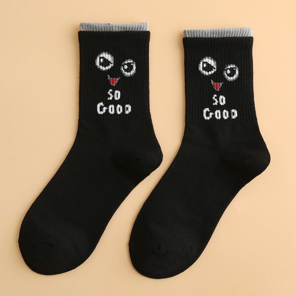 

Letter Graphic Crew Socks, Black