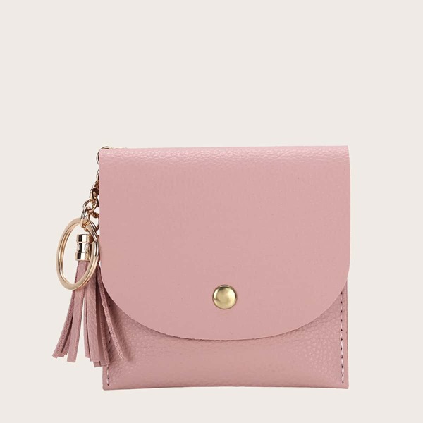 

Tassel Decor Snap Button Card Holder, Pink