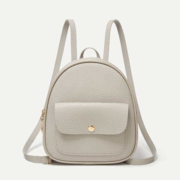 

Snap Button Pocket Front Backpack, Grey
