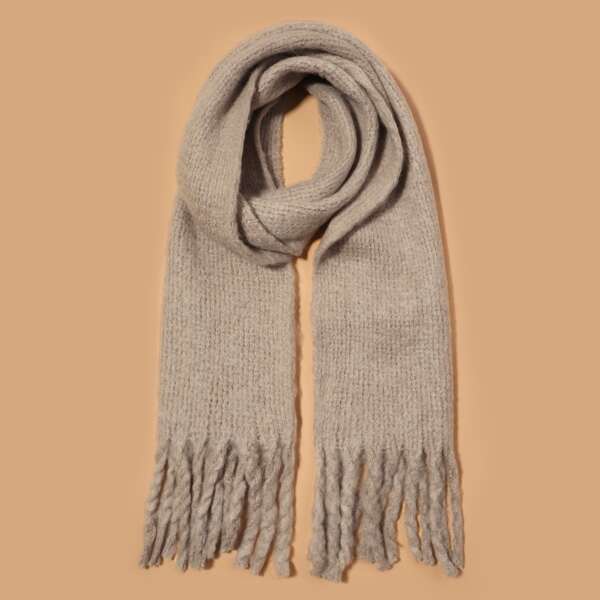 

Plain Braided Fringe Scarf, Khaki