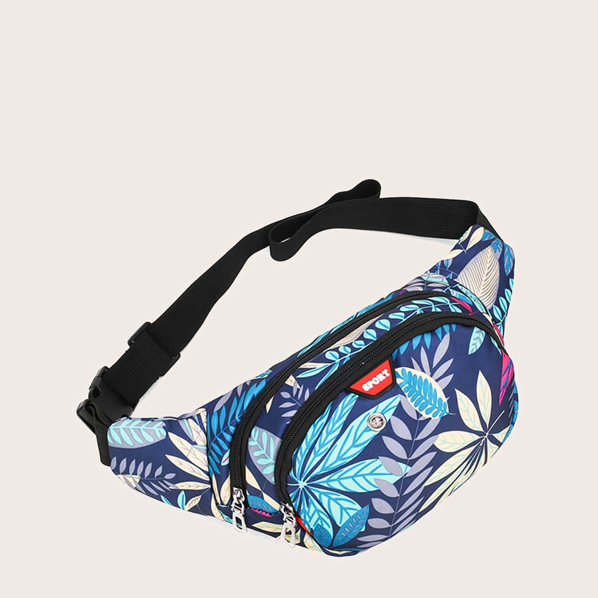 

Tropical Leaf Print Fanny Pack, Blue