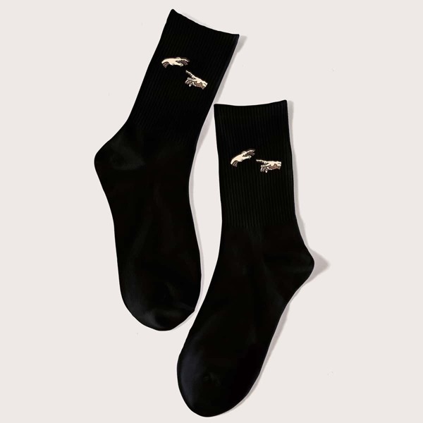 

Hand Print Crew Socks, Black