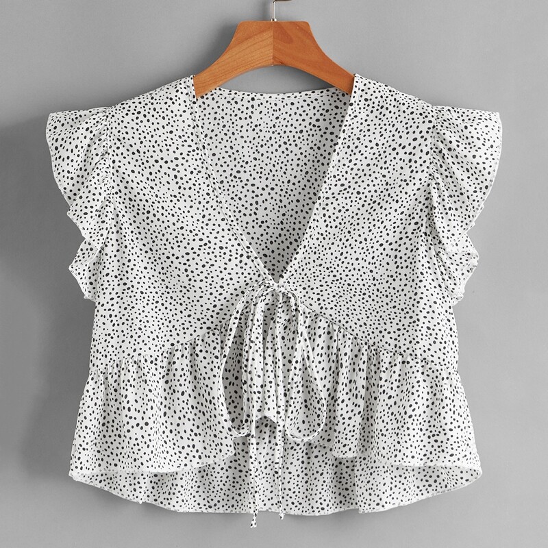 

Dalmatian Tie Front Crop Top, Black and white