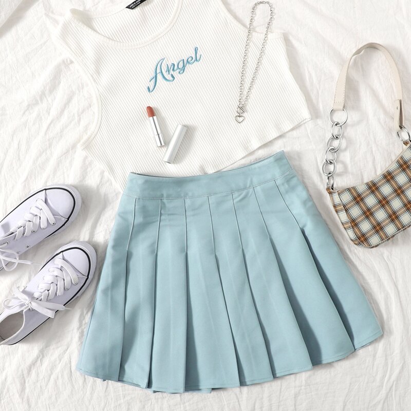 

Pleated Mini Skirt, Baby blue