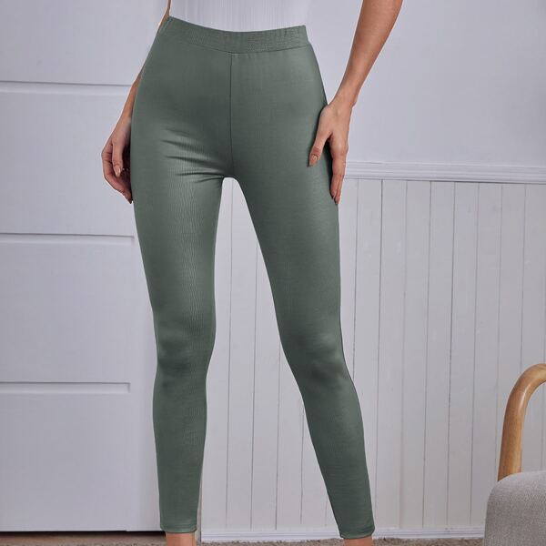 

High Waist PU Leather Skinny Pants, Green
