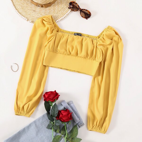

Ruched Bust Shirred Crop Top, Yellow