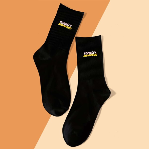 

Letter Graphic Crew Socks, Black