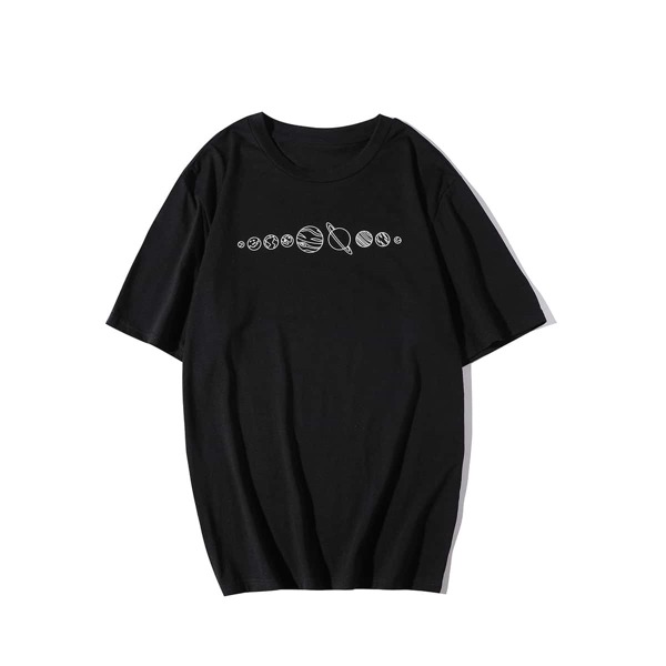 

Men Planets Print Crew Neck Tee, Black
