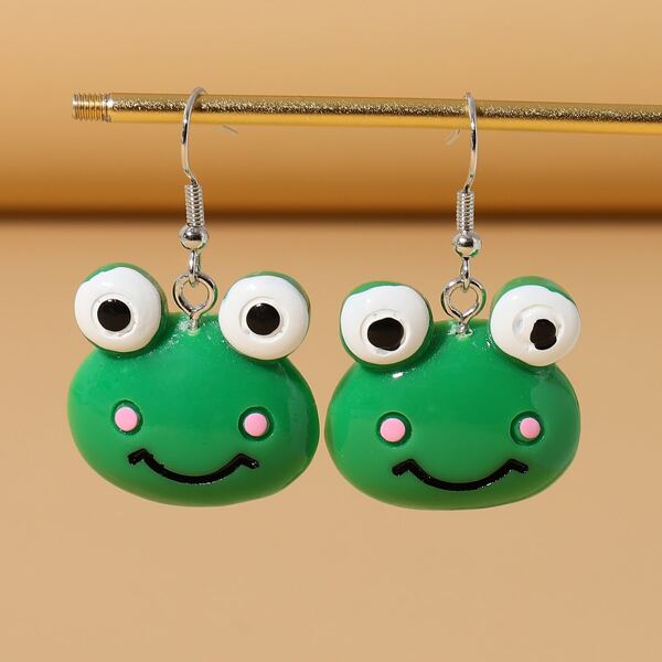 

Frog Design Drop Earrings, Green