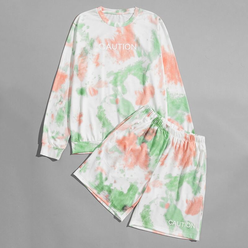 

Guys Tie Dye Letter Graphic Sweatshirt & Shorts, Multicolor