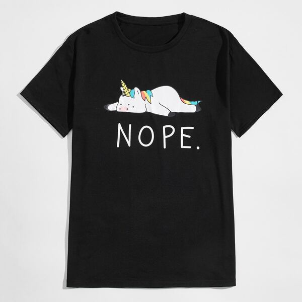 

Men Cartoon & Letter Graphic Tee, Black