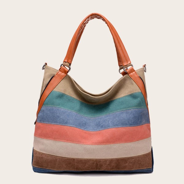 

Colorblock Large Capacity Tote Bag, Multicolor
