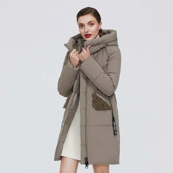 

Zip Up Drawstring Hooded Puffer Coat, Khaki