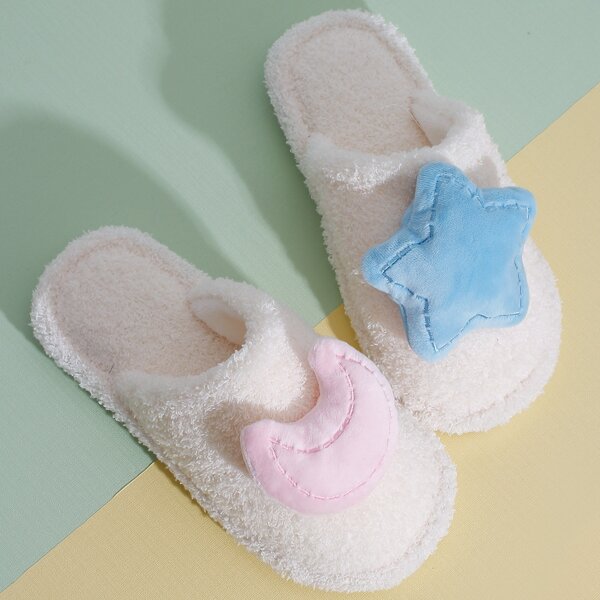 

Star & Moon Decor Fluffy Slippers, White