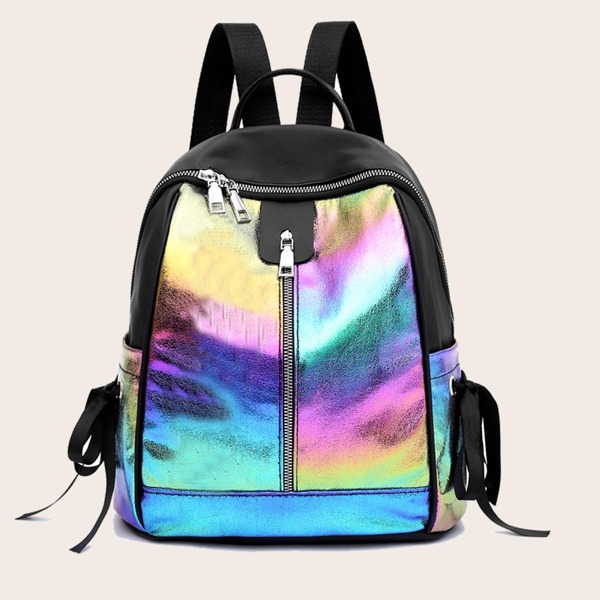 

Zip Front Holographic Backpack, Multicolor