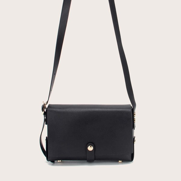 

Minimalist Snap Button Flap Crossbody Bag, Black