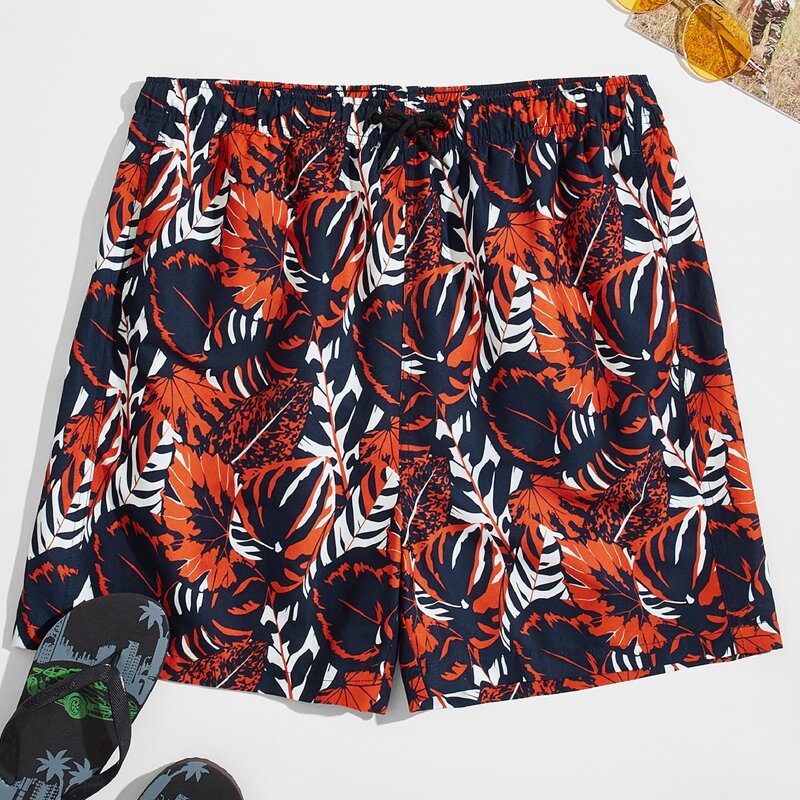 

Guys Allover Plants Print Drawstring Swim Shorts, Multicolor