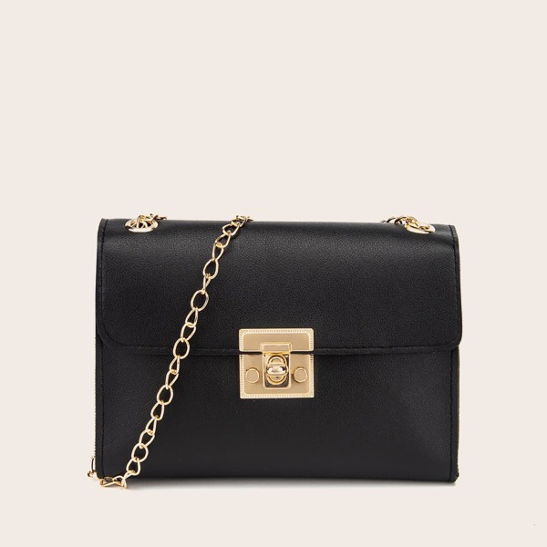 

Minimalist Flap Chain Crossbody Bag, Black