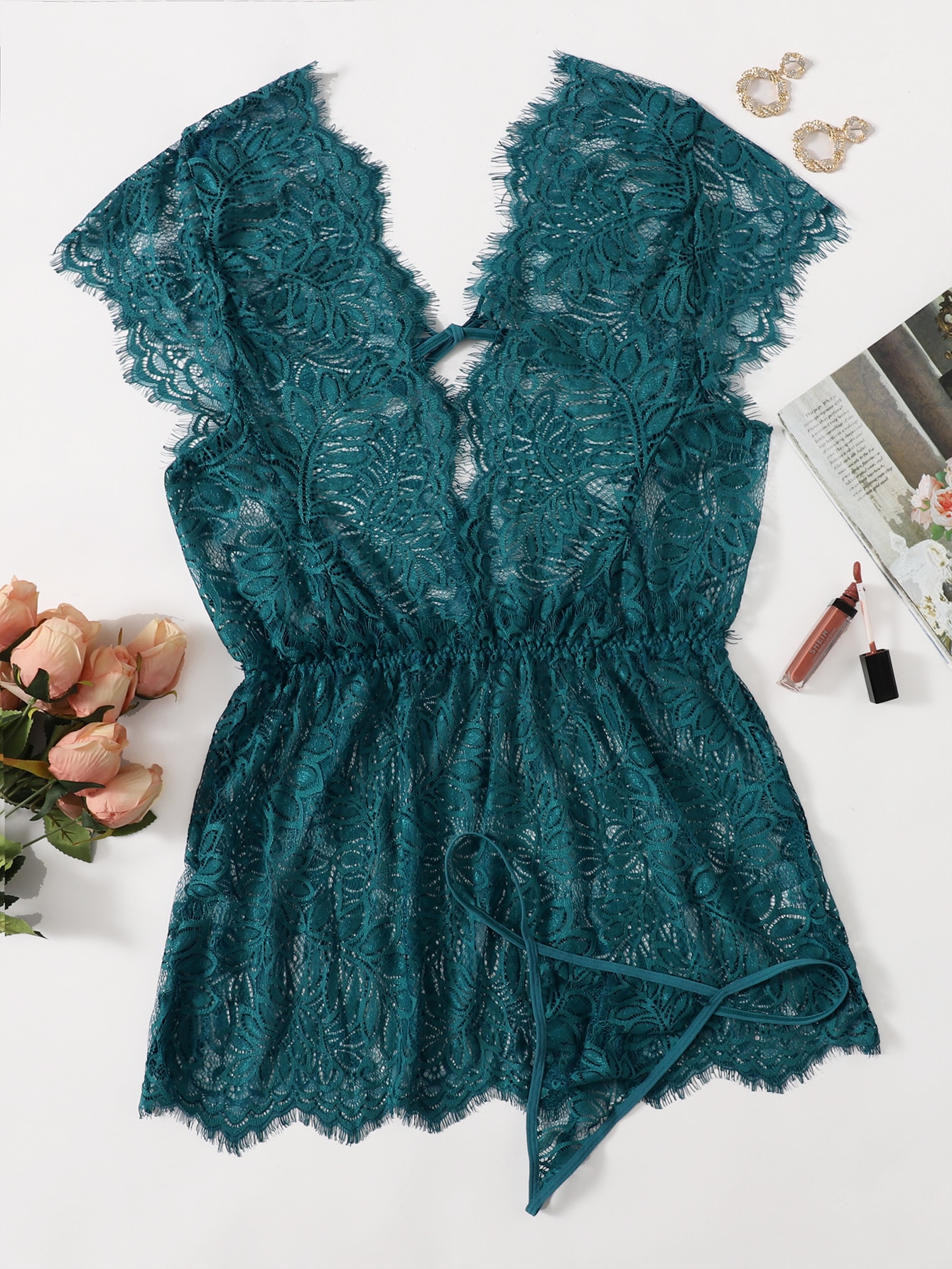 Plus Floral Lace Dress With Thong thumbnail