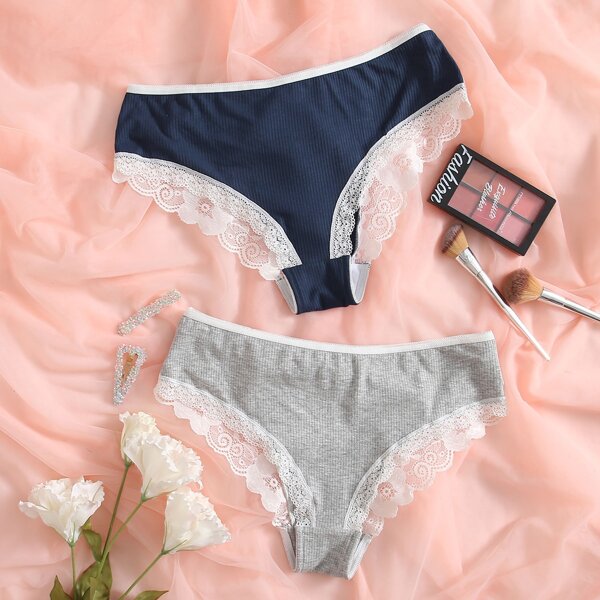 

2pack Plus Lace Trim Panty Set, Multicolor