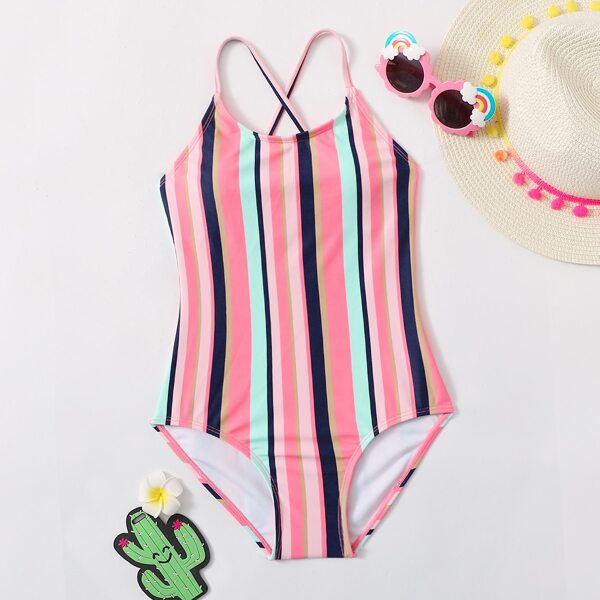 

Girls Striped One Piece Swimsuit, Multicolor