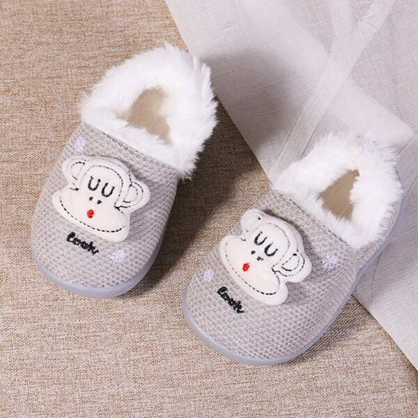 

Toddler Boys Cartoon Decor Fluffy Slippers, Grey