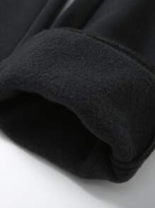 SHEIN EZwear 素色抽繩連帽衫和運動褲 - 黑色 - 查看 6