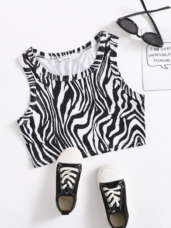 SHEIN Tween Girl Zebra Striped Tank Top