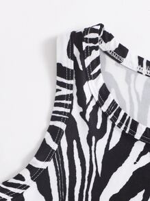 SHEIN Tween Girl Zebra Striped Tank Top - Black and White - View 4