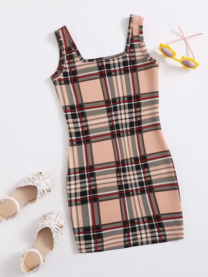 فستان بلا اكمام صوف مقلم للبنات