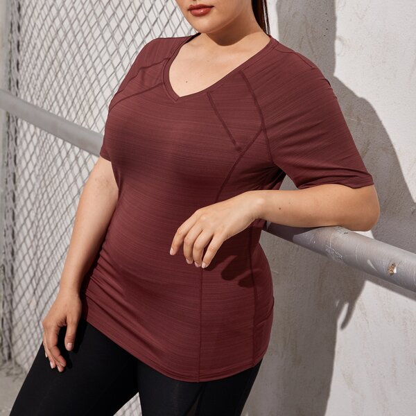 

Plus Solid Raglan Sleeve Sports Tee, Burgundy