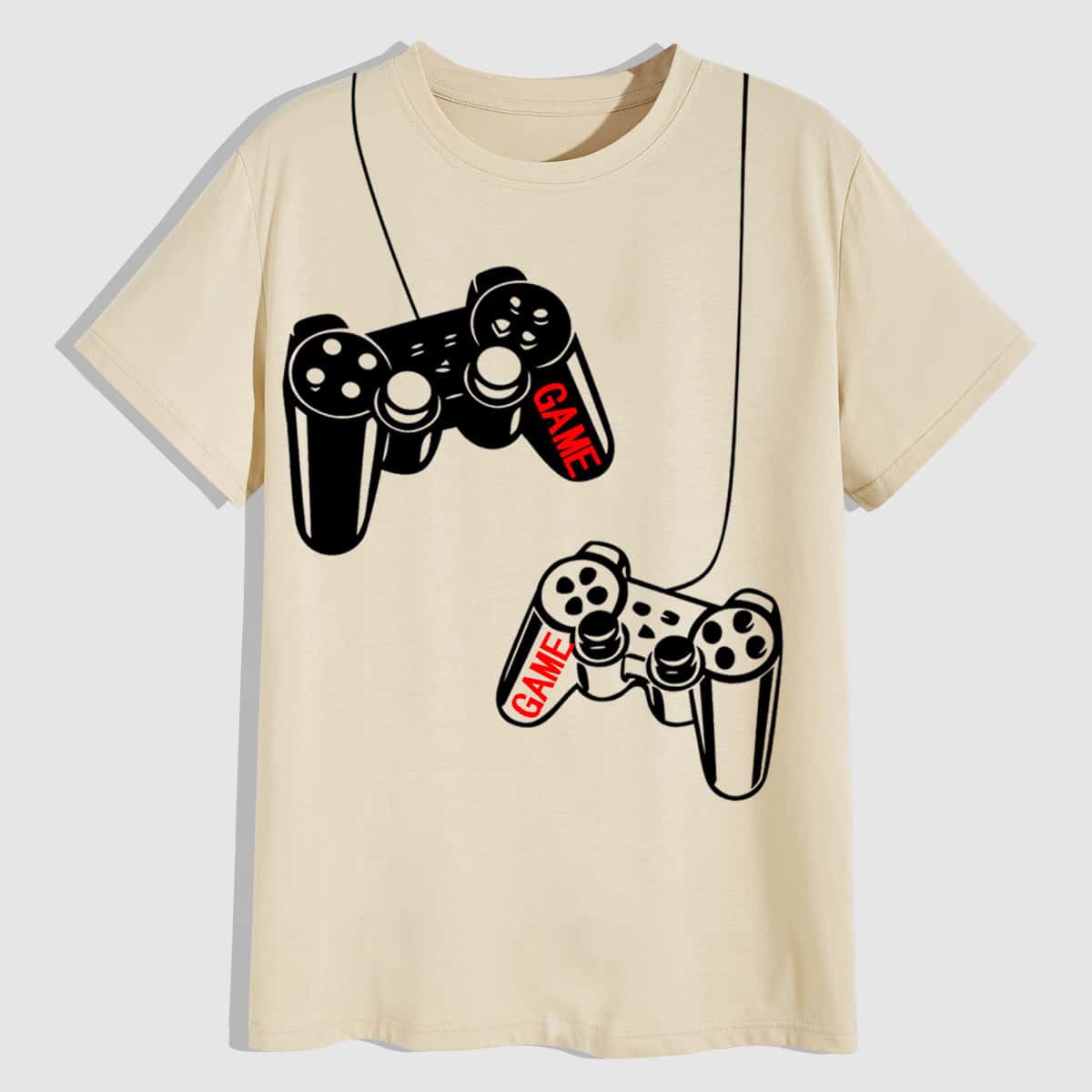 

Men Game Console & Letter Graphic Tee, Khaki
