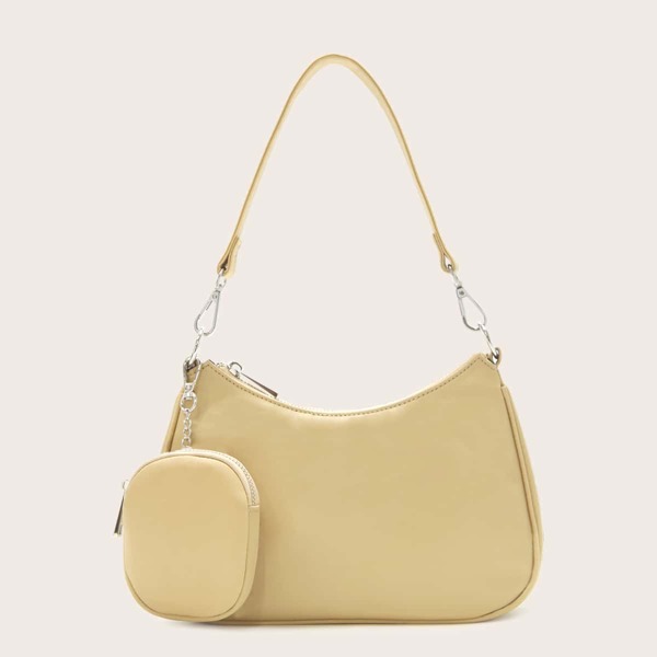 

Minimalist Baguette Bag With Coin Case, Apricot