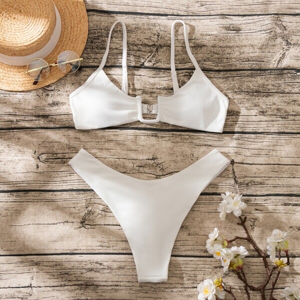 

Rib U Wired Ruched Bikini Swimsuit, White