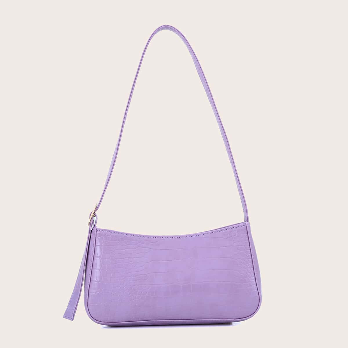 

Croc Embossed Baguette Bag With Adjustable Strap, Purple