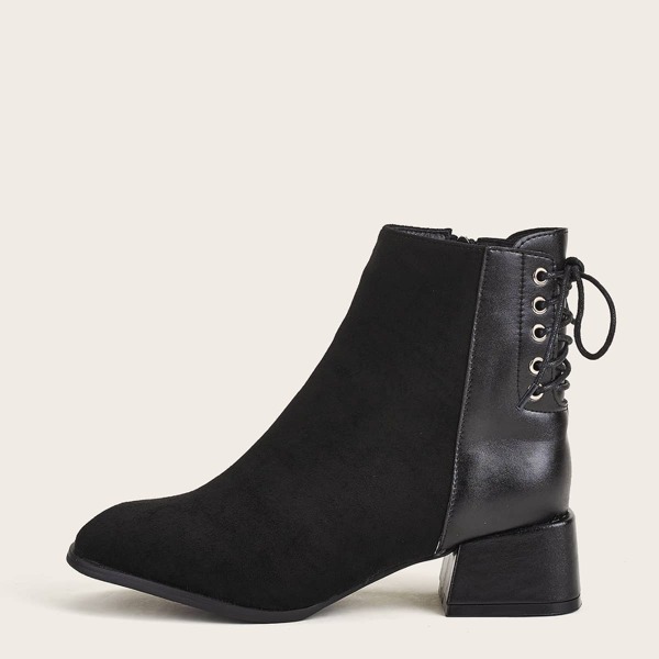 

Lace-up Back Chunky Heeled Boots, Black
