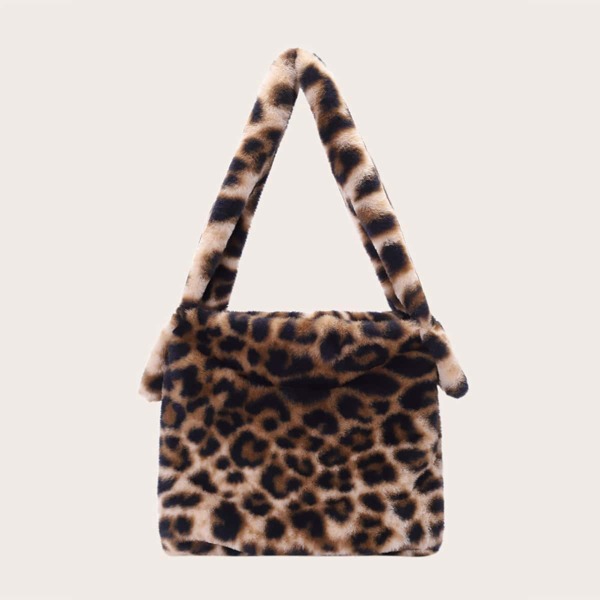

Leopard Print Fluffy Shoulder Bag, Multicolor