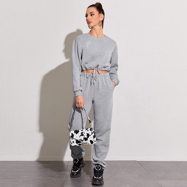 

Thermal Lined Drawstring Sweatshirt With Joggers, Grey