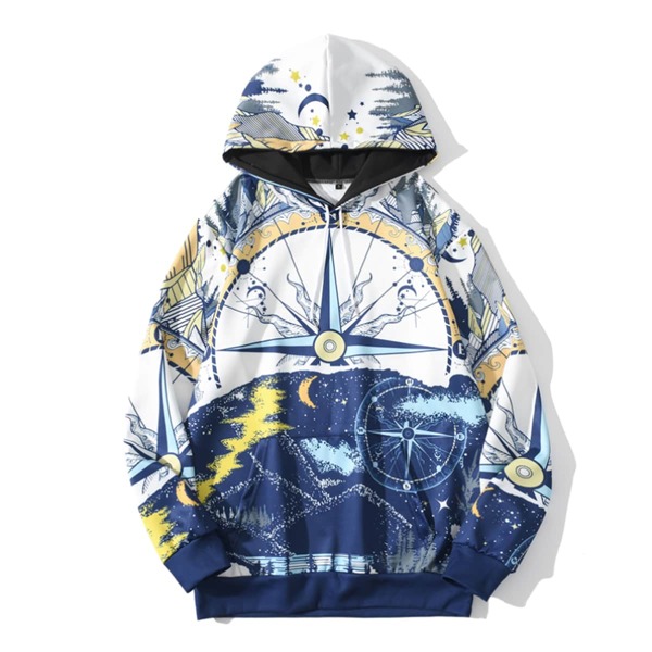 

Men Landscape And Galaxy Print Drawstring Hoodie, Multicolor